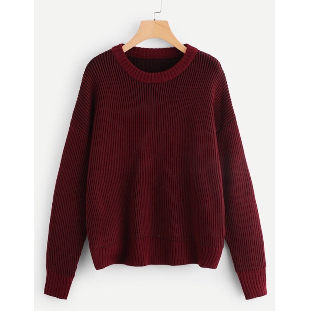 Drop shoulder rubbed knit jumper red